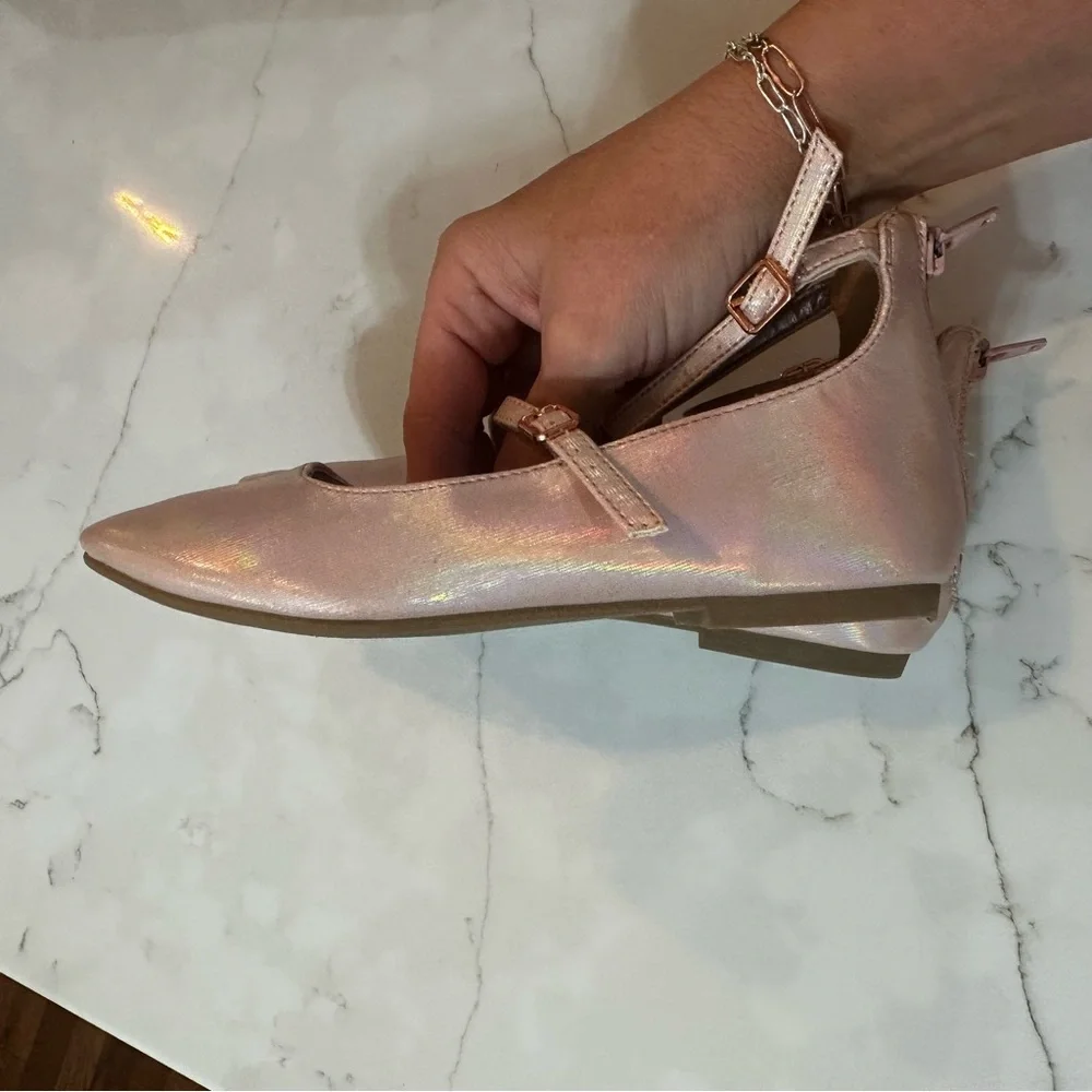 Girls Size 2 Rose Gold Pink Metallic Mary Jane Dress Shoes
